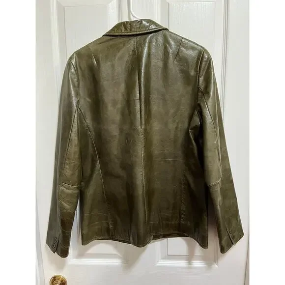 Gap Y2K Leather Blazer Jacket Olive Green Medium - Picture 2 of 9